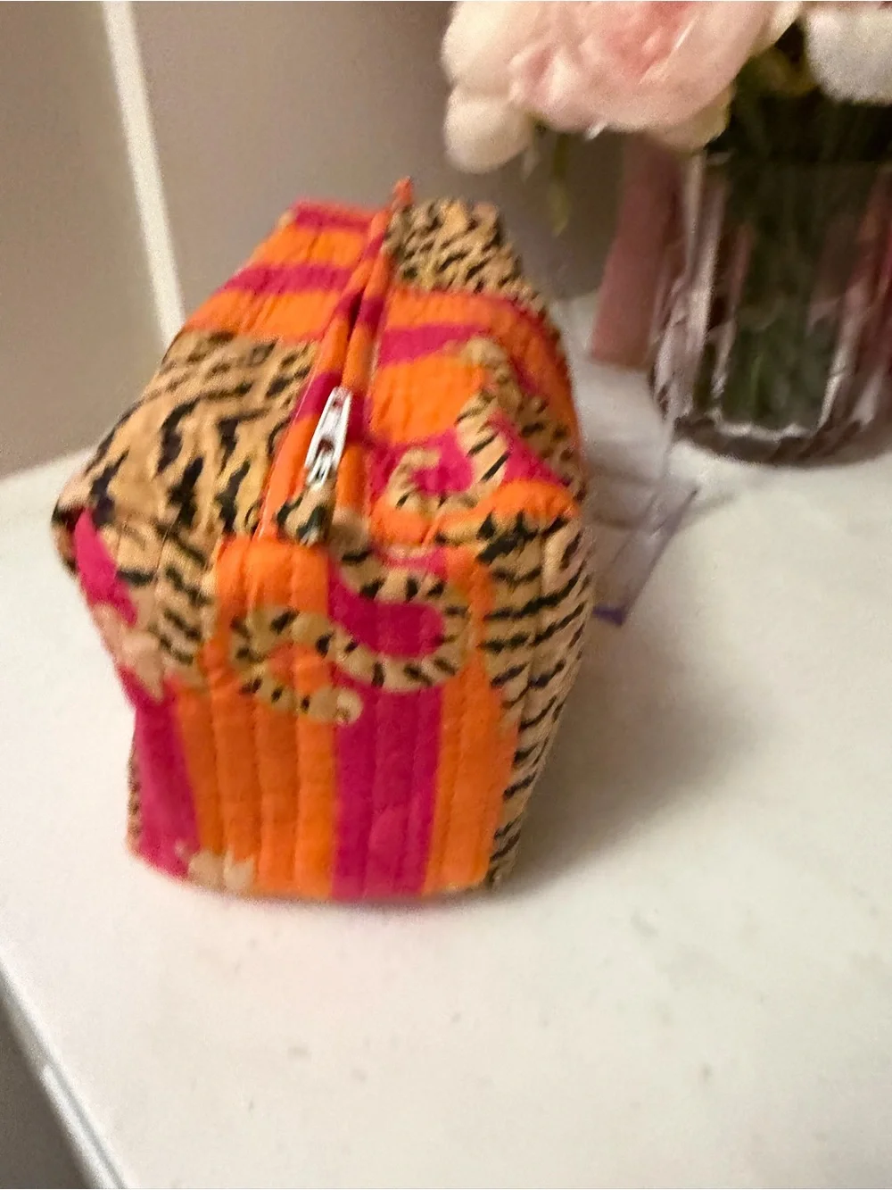 Creative Co-Op Tiger 🐅 NWOT Cotton Orange + Brown Quilted Women's zipper Pouch